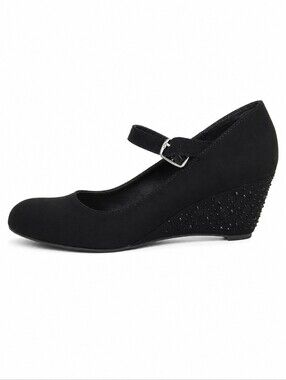 Me Too Black Mary Jane Wedge with Studded Heel Size 8